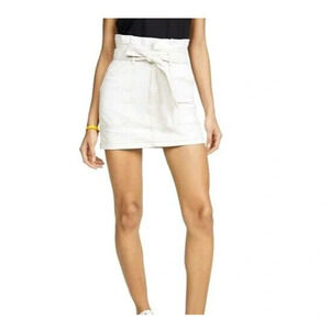 Free People Women's Paperbag Denim Skirt Sz 4 Cream Cotton/Linen Belted Pockets